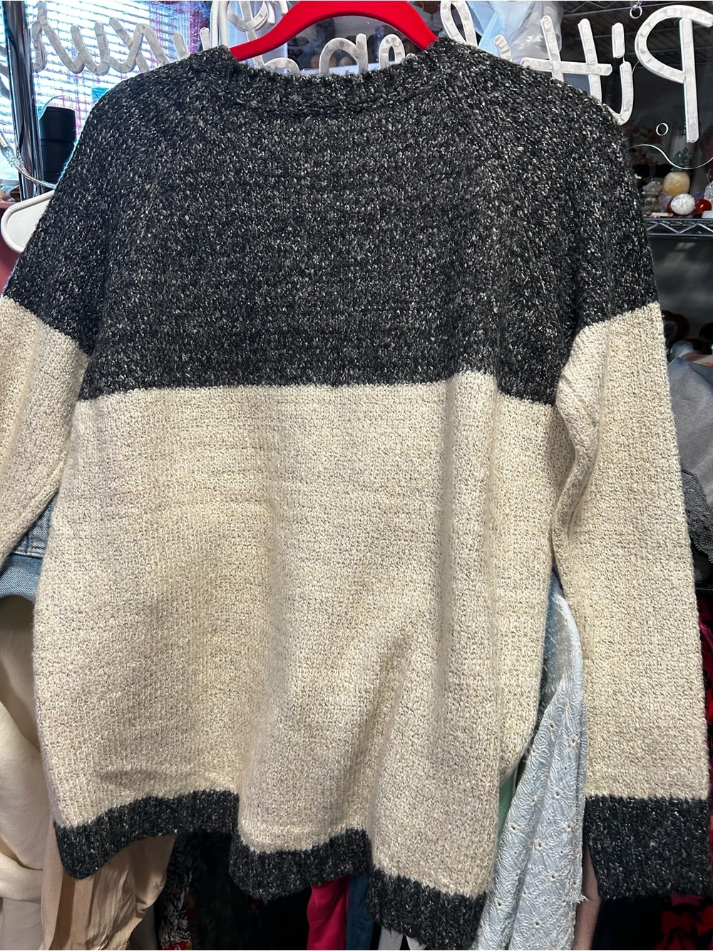 Source Unknown Two-Tone Black and Cream Block Knit Sweater